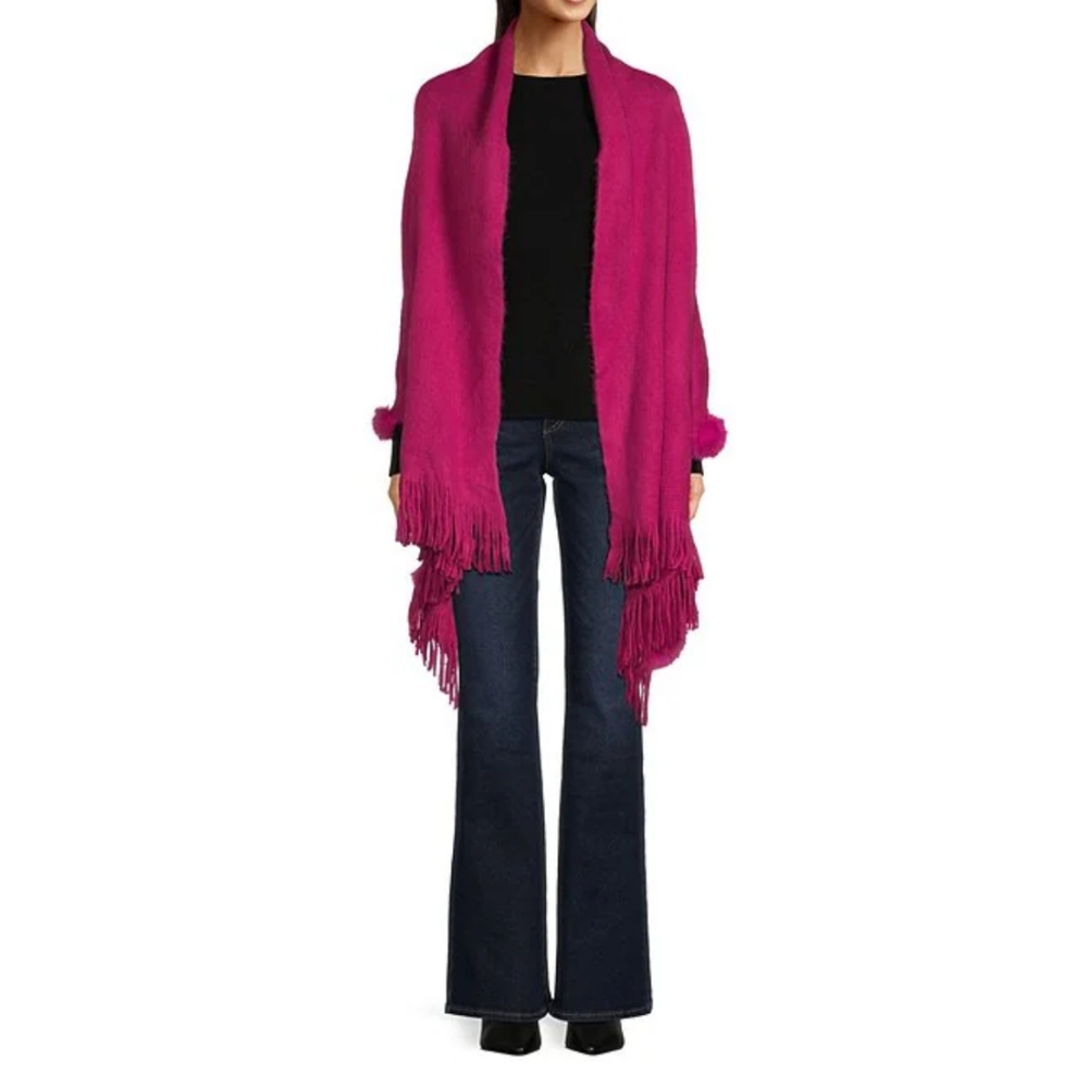 Vince Camuto Hot Pink Sweater Wrap with faux FurNWT
